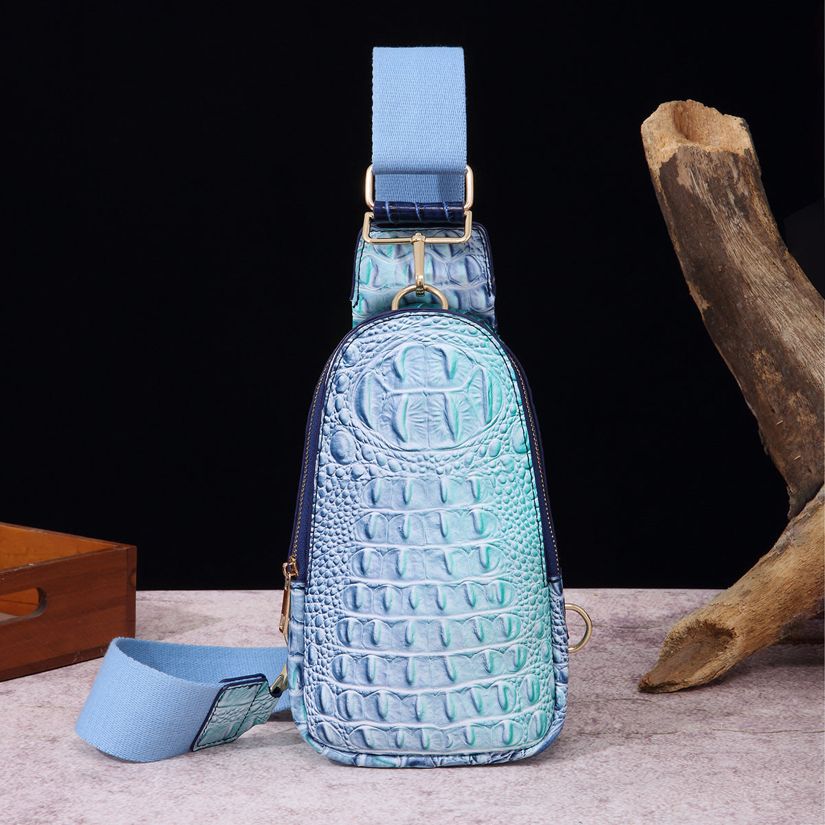 Wholesale PU Wide Shoulder Strap Women's Crocodile Pattern Chest Bag Waist Bag Crossbody Bag